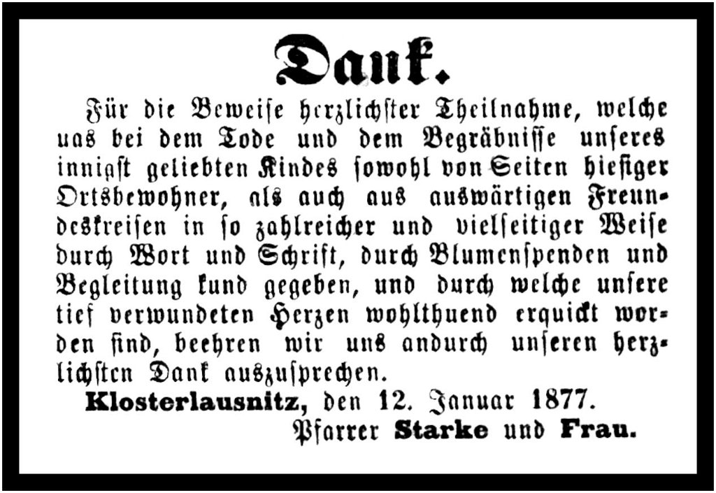 1877-01-12 Kl Trauer Pfarrer Starke